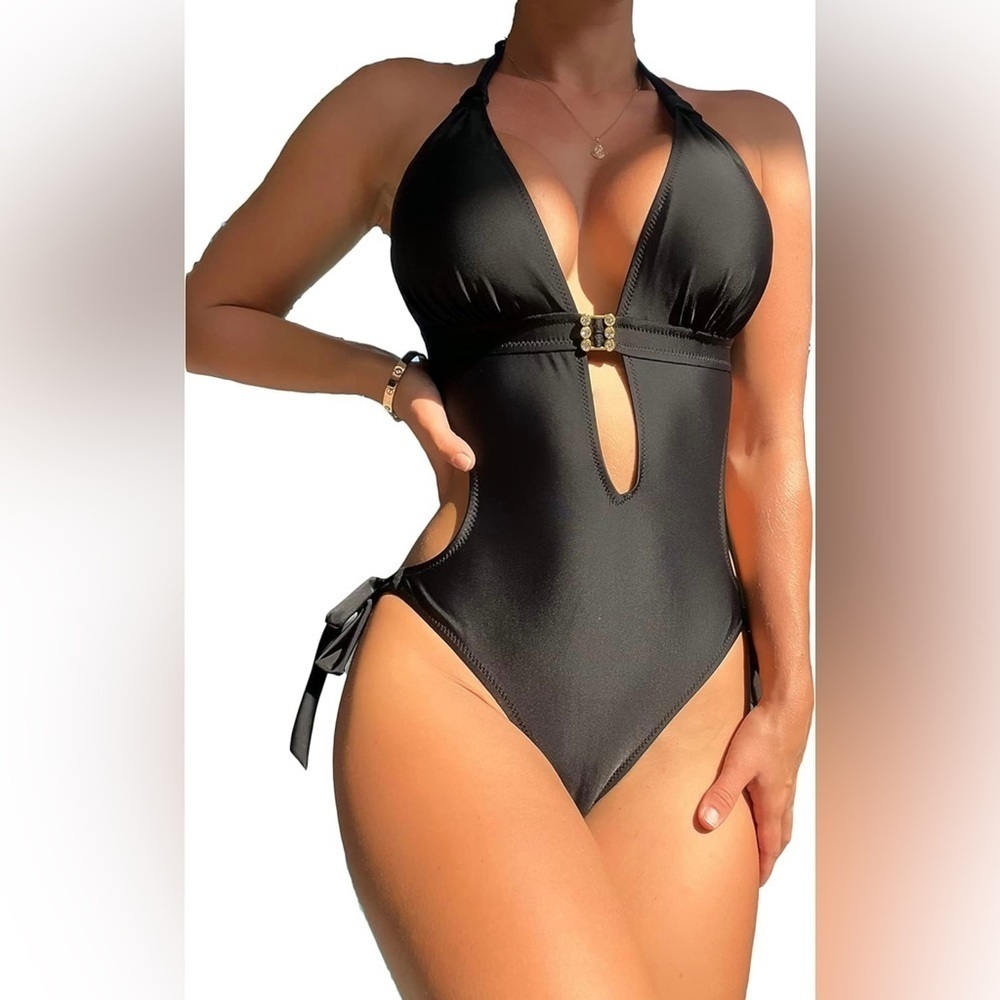 Eomenie One Piece Swimsuits for Women Cutout Tie Back and Side Monokini Halter